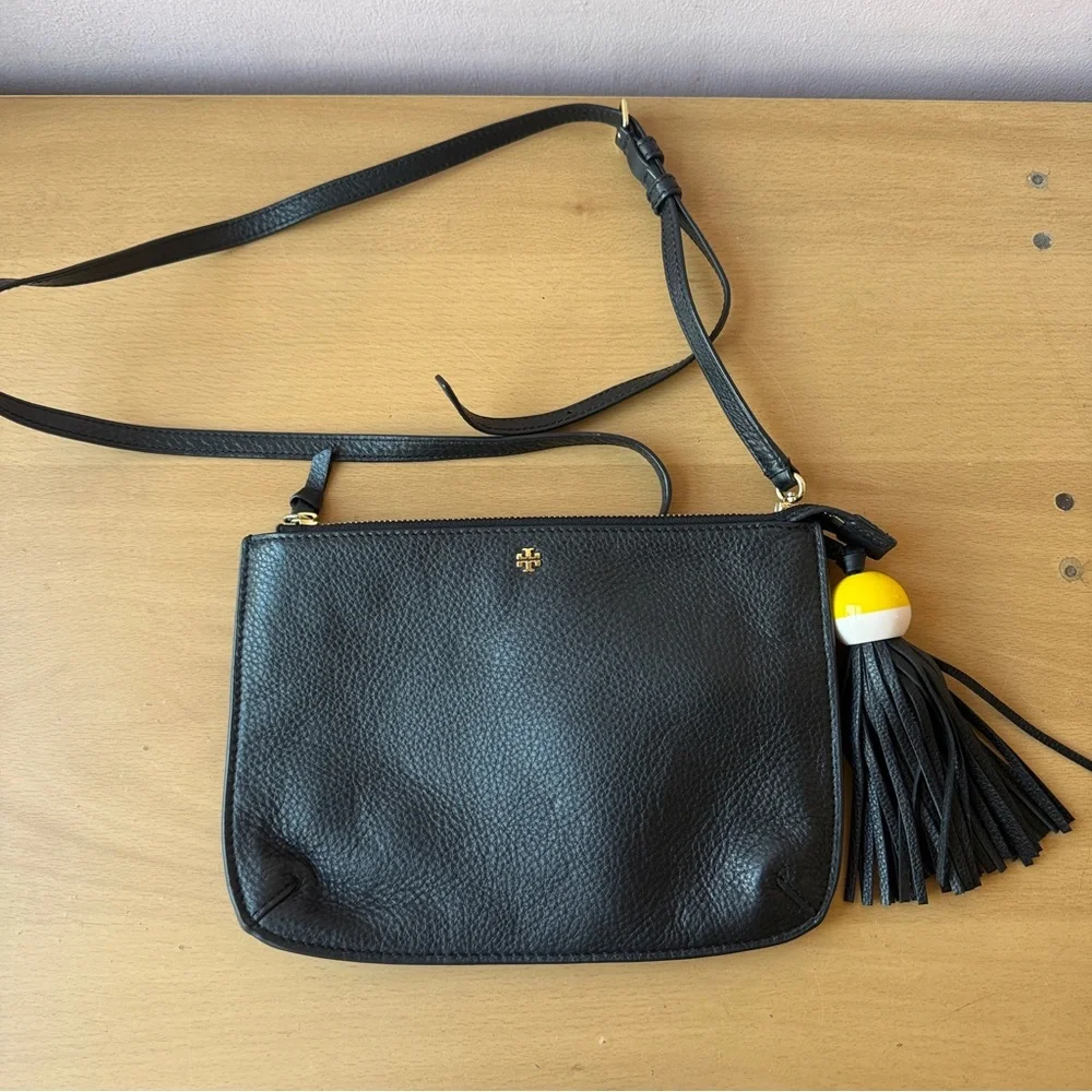 Tory Burch Black Leather Crossbody with Tassel